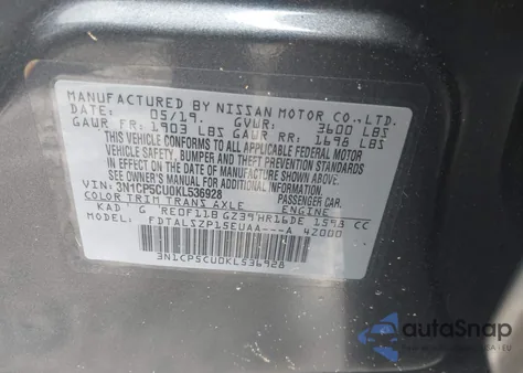 2019 Nissan Kicks Sv z USA, uszkodzony, nr VIN 3N1CP5CU0KL536928